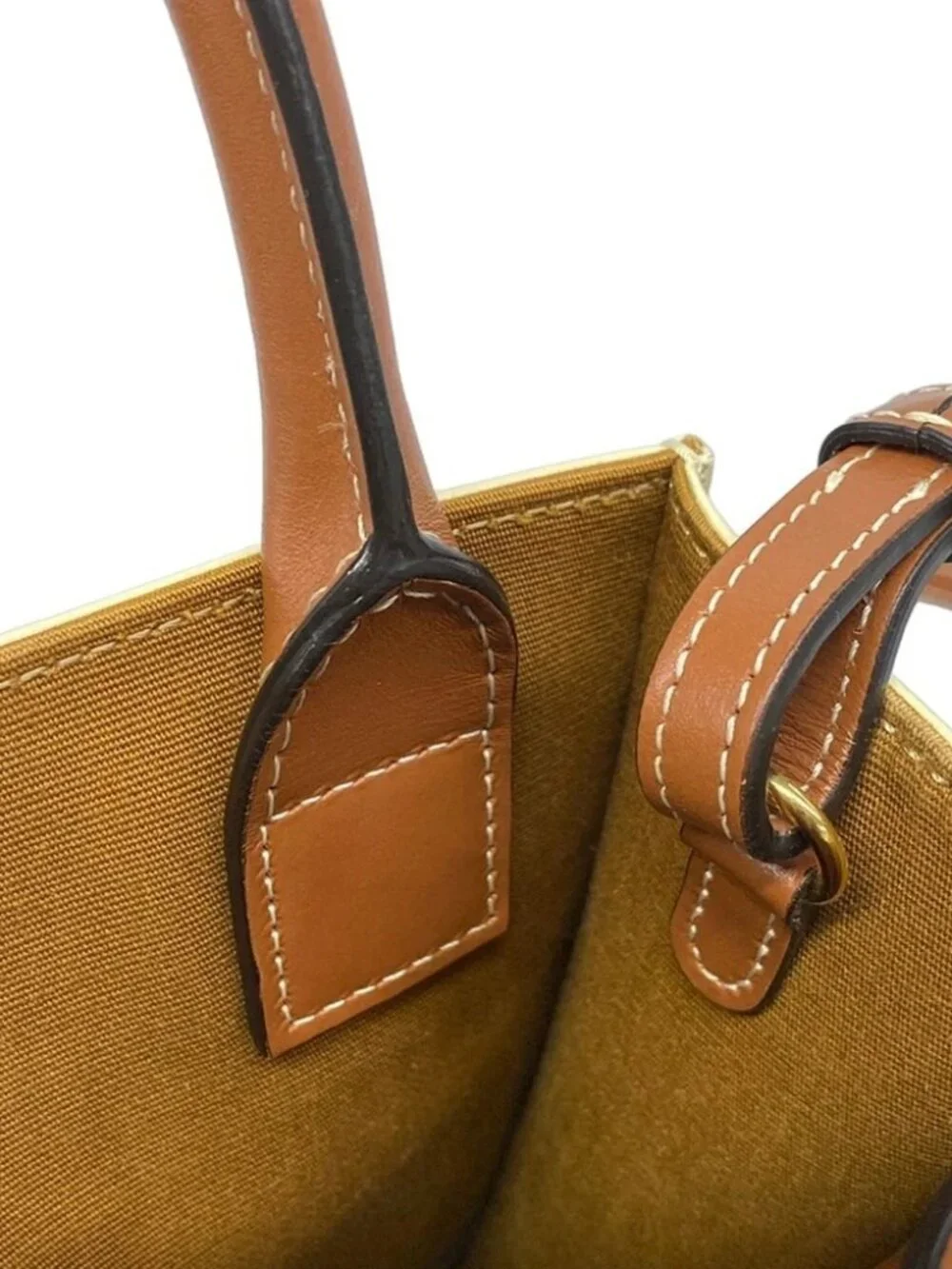 CELINE Mini Vertical Cabas Cream Brown Triomphe Canvas Calf Skin Tote Bag